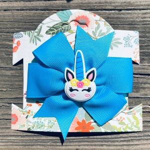 Grosgrain 3” Blue Bow With Unicorn